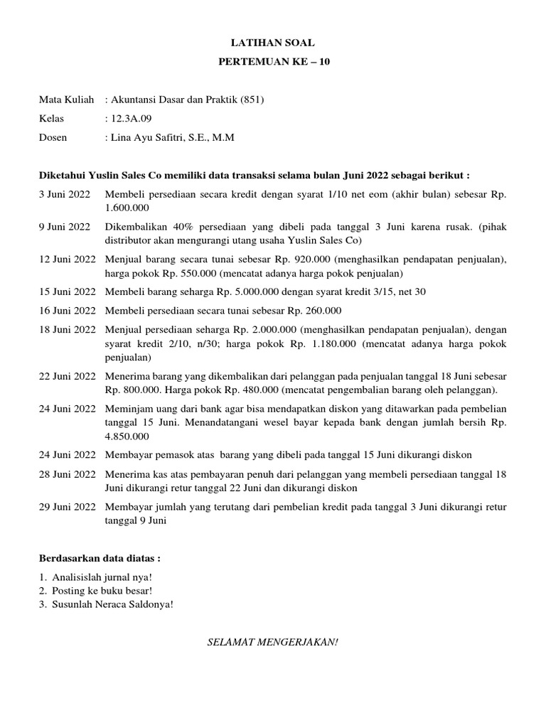 Analisis Jurnal Akuntansi Yuslin Sales Co | PDF