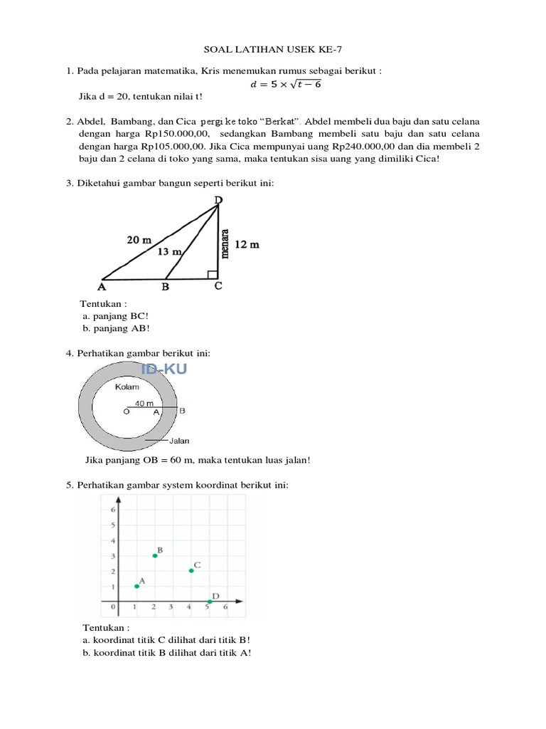 Soal Latihan Matematika USEK Ke-7 | PDF