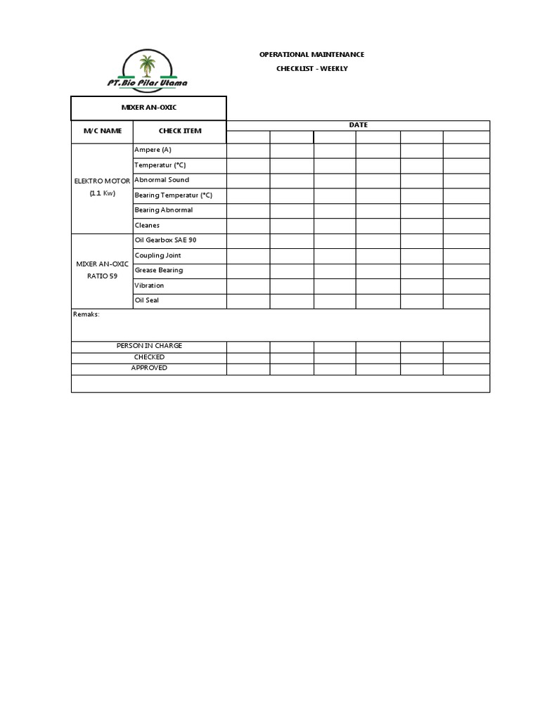 Maintenance Checklist (Mixer AnOxic) 3 PDF PDF