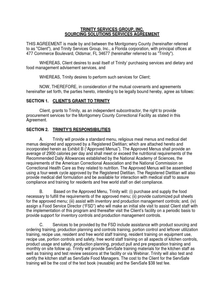 Trinity Services Group Agreement Overview | PDF