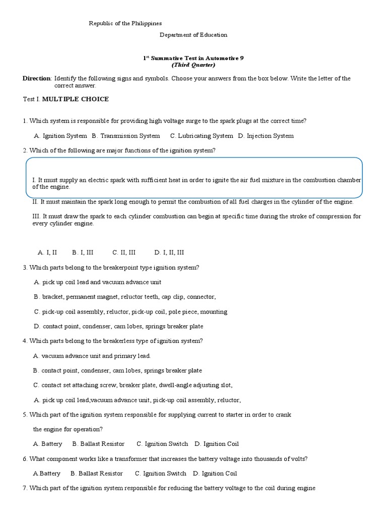 3rd Q Exam Auto 9 2019-2020 | PDF | Science & Mathematics | Technology ...