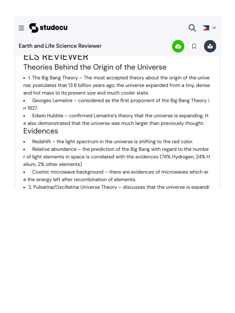 Earth and Life Science Reviewer ELS REVIEWER Theories Behind The
