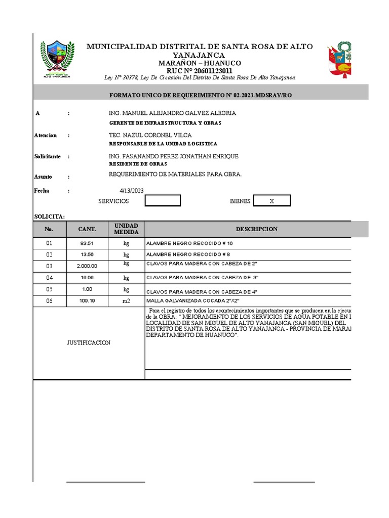 Requerimiento de Bienes N°002 PDF