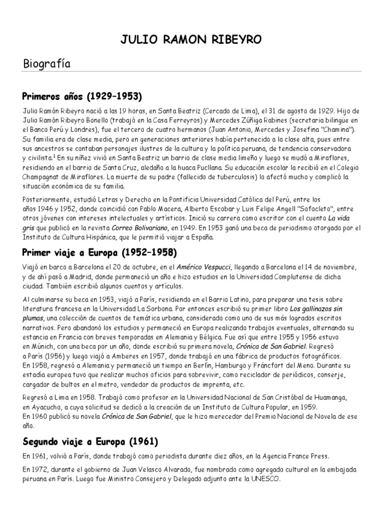 JULIO RAMON RIBEYRO Biografia PDF | PDF