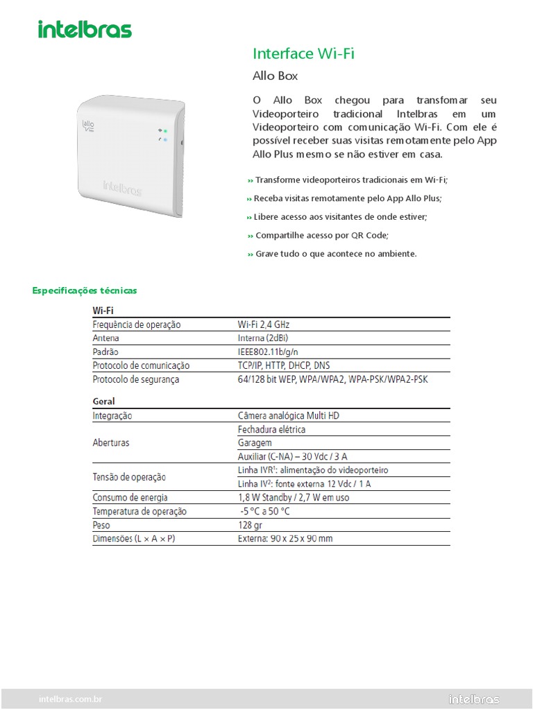 Interface Wi-Fi Allo Box: Transformação do Videoporteiro | PDF