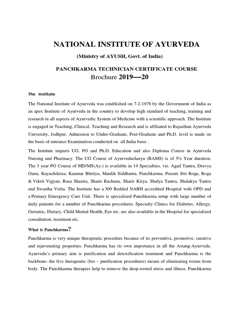 National Institute of Ayurveda Brochure 2019 PDF