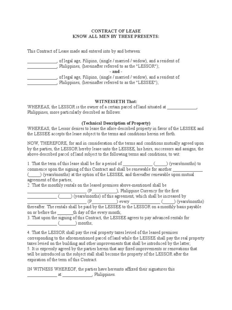 Terms and Conditions of a Standard Lease Agreement for Commercial