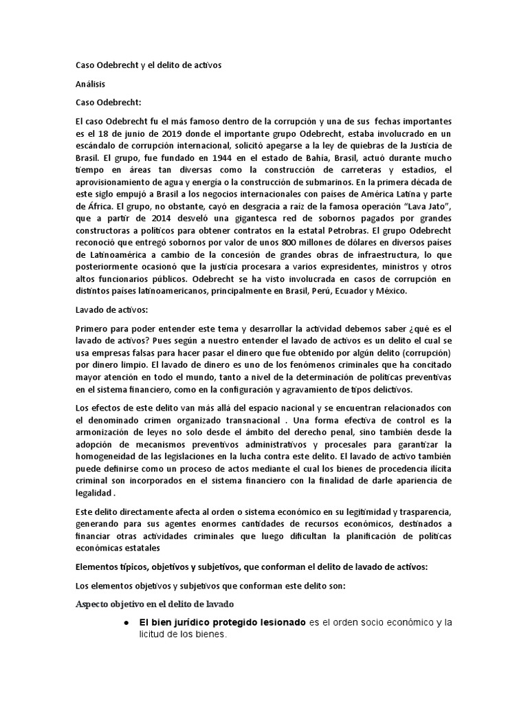 Odebrecht y el Lavado de Activos | PDF | Intención (Derecho Penal ...
