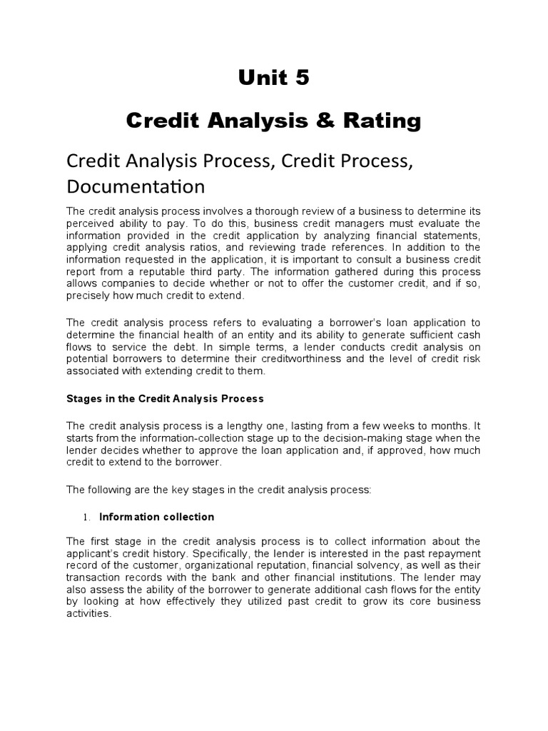 Unit 5 Credit Analysis & Rating PDF Debt Finance & Money Management