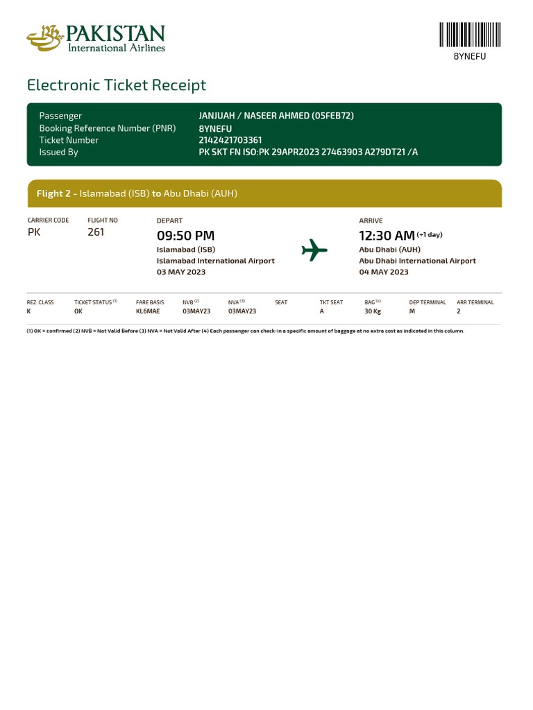Islamabad to Abu Dhabi Flight Ticket | PDF