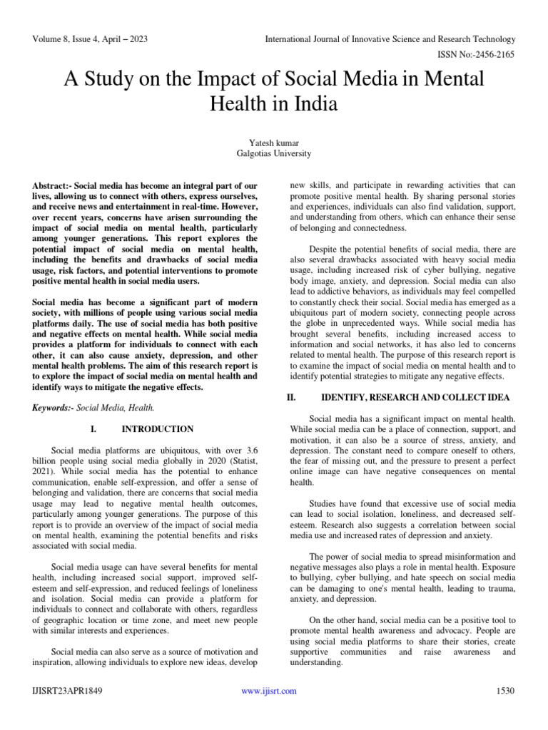 Social Media's Impact on Mental Health in India | PDF | Social Science ...