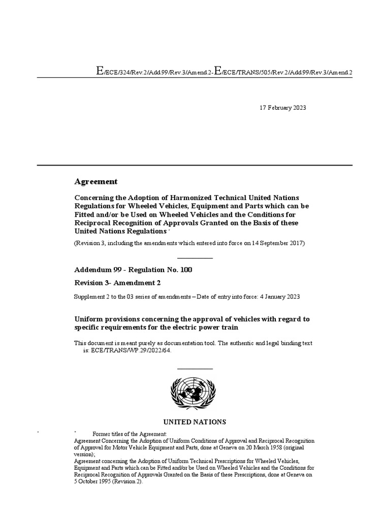 UN Regulation No. 100 Amendment 2 | PDF