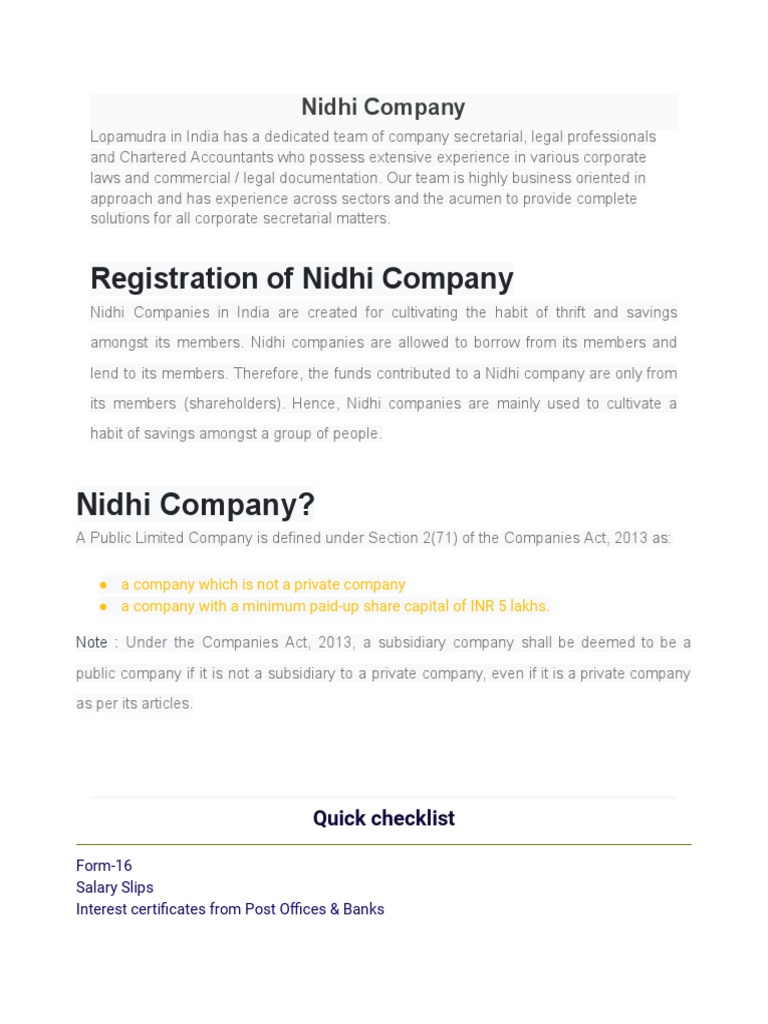 nidhi company business plan pdf