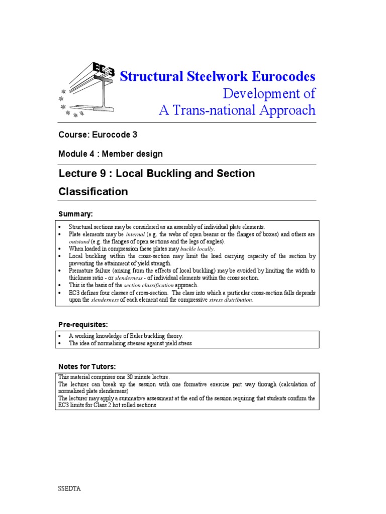Eurocode 3: Local Buckling in Steel Sections | PDF