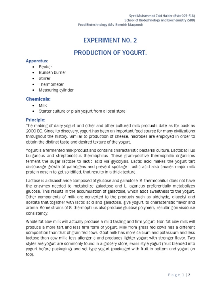 Production Of Yogurt Pdf Pdf