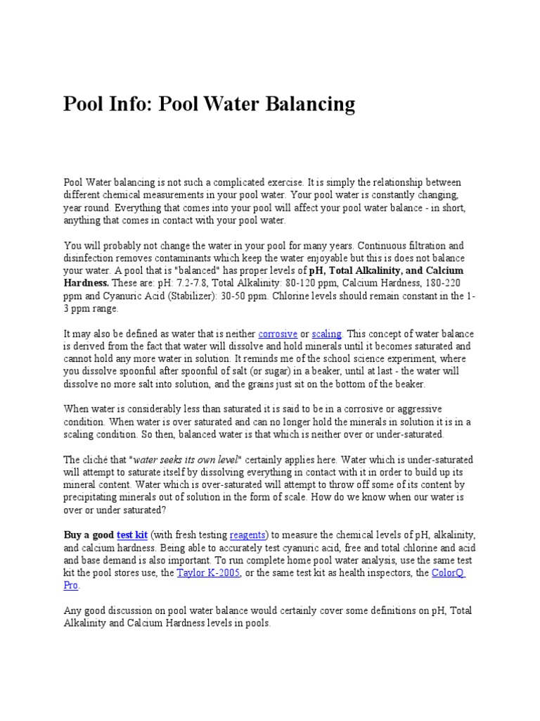 Pool Water Balancing PDF