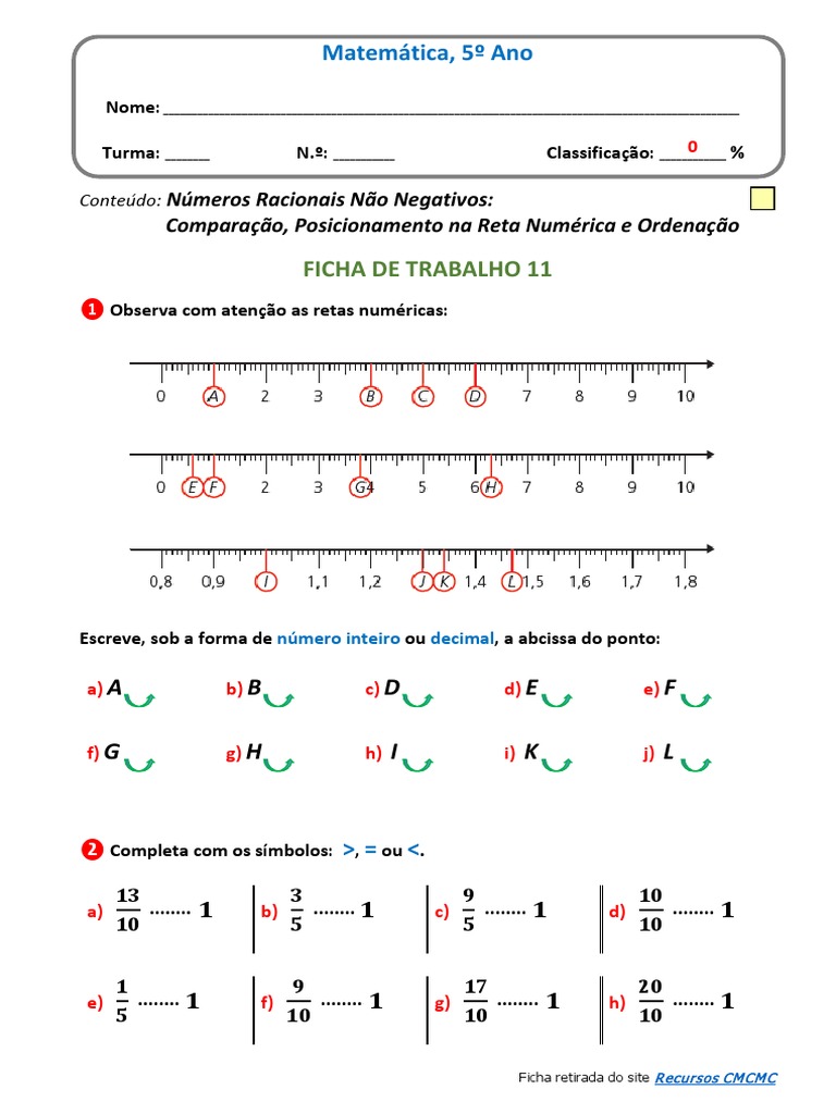Matemática 5o Ano - Números Racionais Não Negativos | PDF