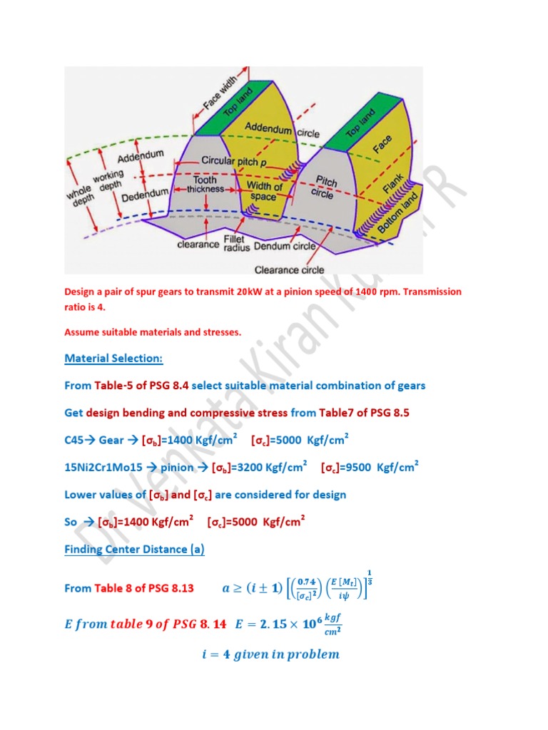 Spur Gear Design for 20kW Transmission | PDF