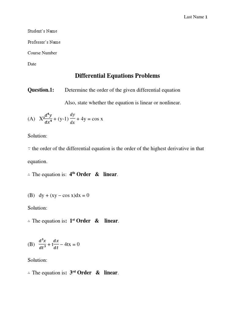 Differential Equations Problems PDF