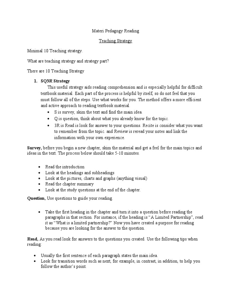 Materi Strategy of Pedagogy Reading - Yang Terbaru | PDF | Reading ...