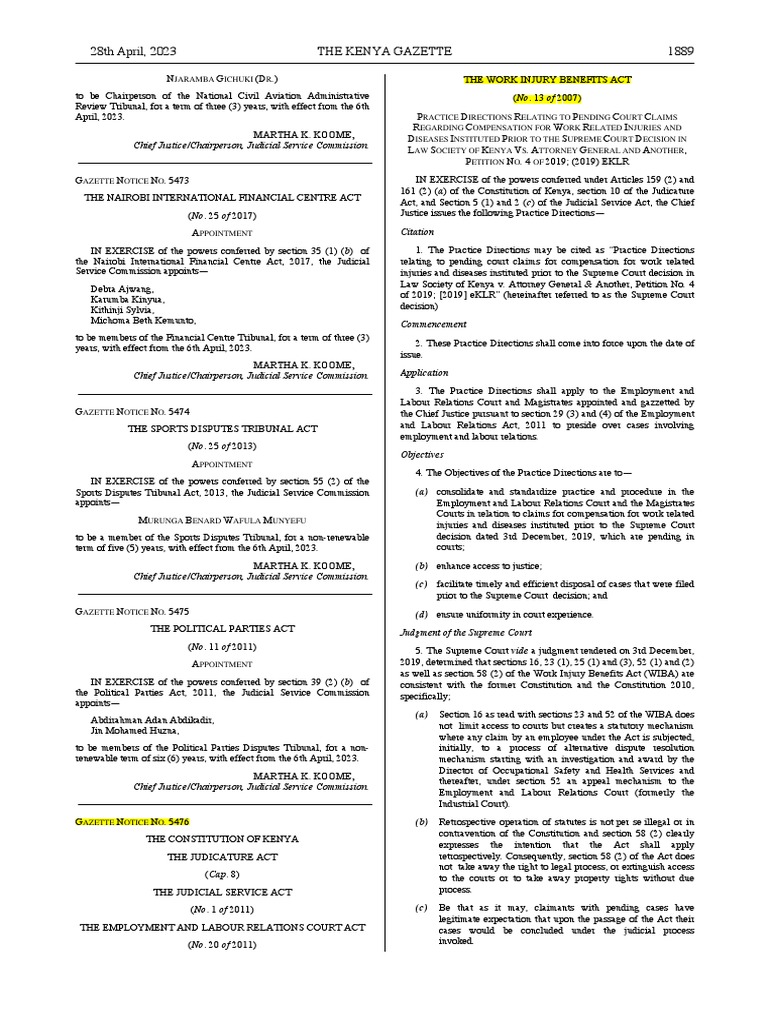 WIBA Claim Process Practice Directions | PDF