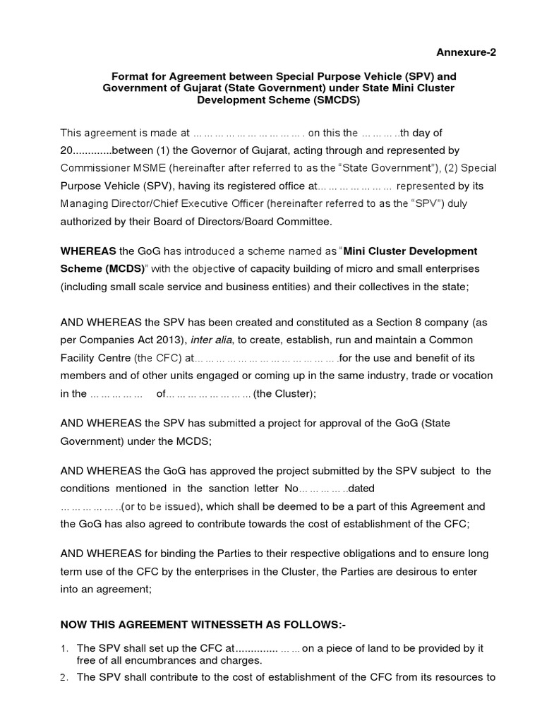 Format For Agreement Between State Govt SPV GMCDS PDF PDF