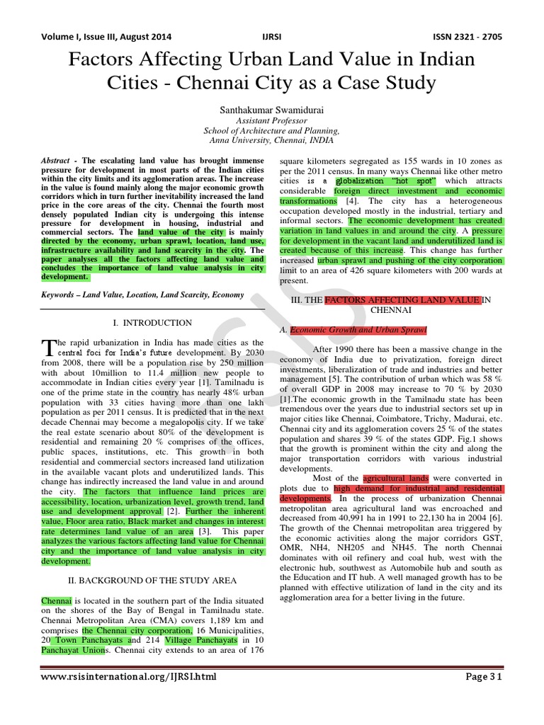 Factors Affecting Urban Land Value in Indian PDF Economic Growth