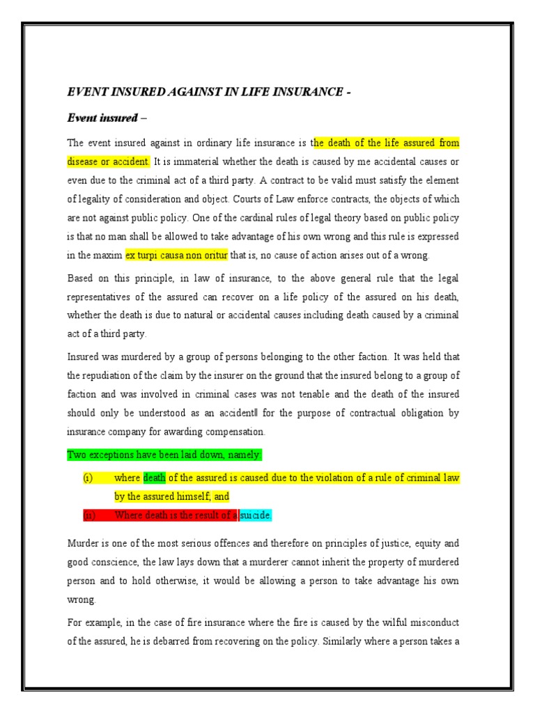 Event Insured Against in Life Insurance - Event Insured | PDF ...