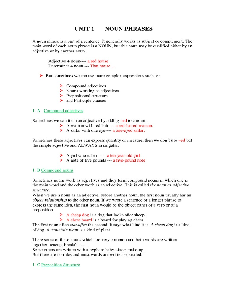 Noun Phrases | PDF | Adjective | Noun