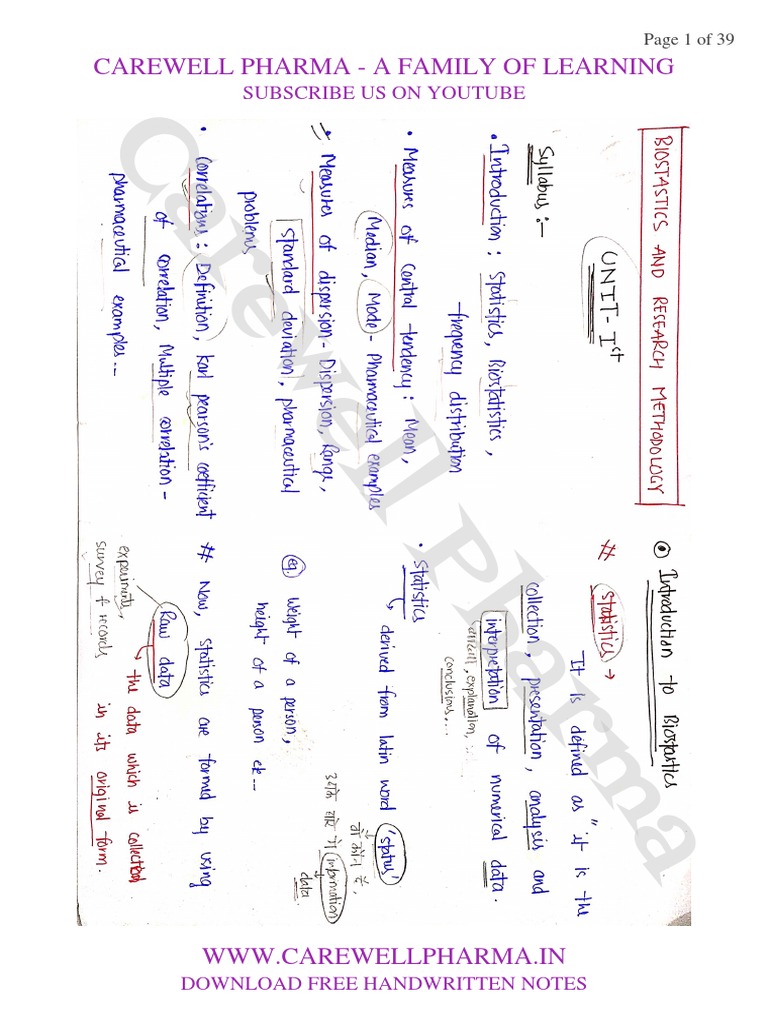Unit 1, Biostatistics and Research Methodology, B Pharmacy 8th Sem ...