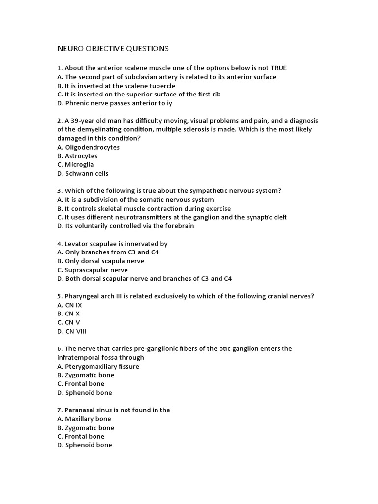Neuro End of Module Objective Question | PDF