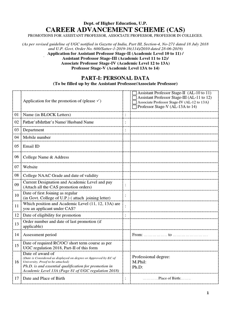Ugc cas promotions for college professors pdf