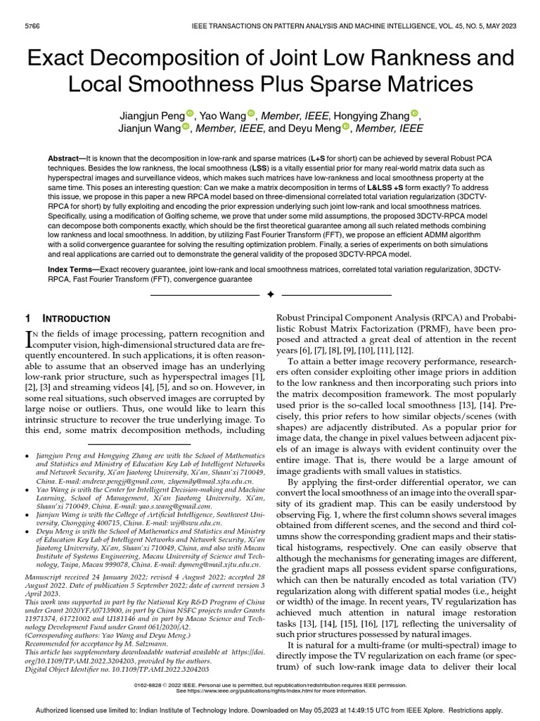 Exact Decomposition of Joint Low Rankness and Local Smoothness Plus ...