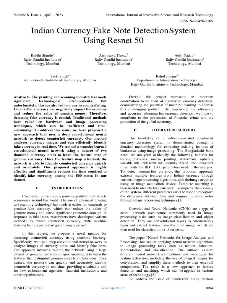 Fake Currency Detection Using ResNet50 | PDF | Artificial Neural ...