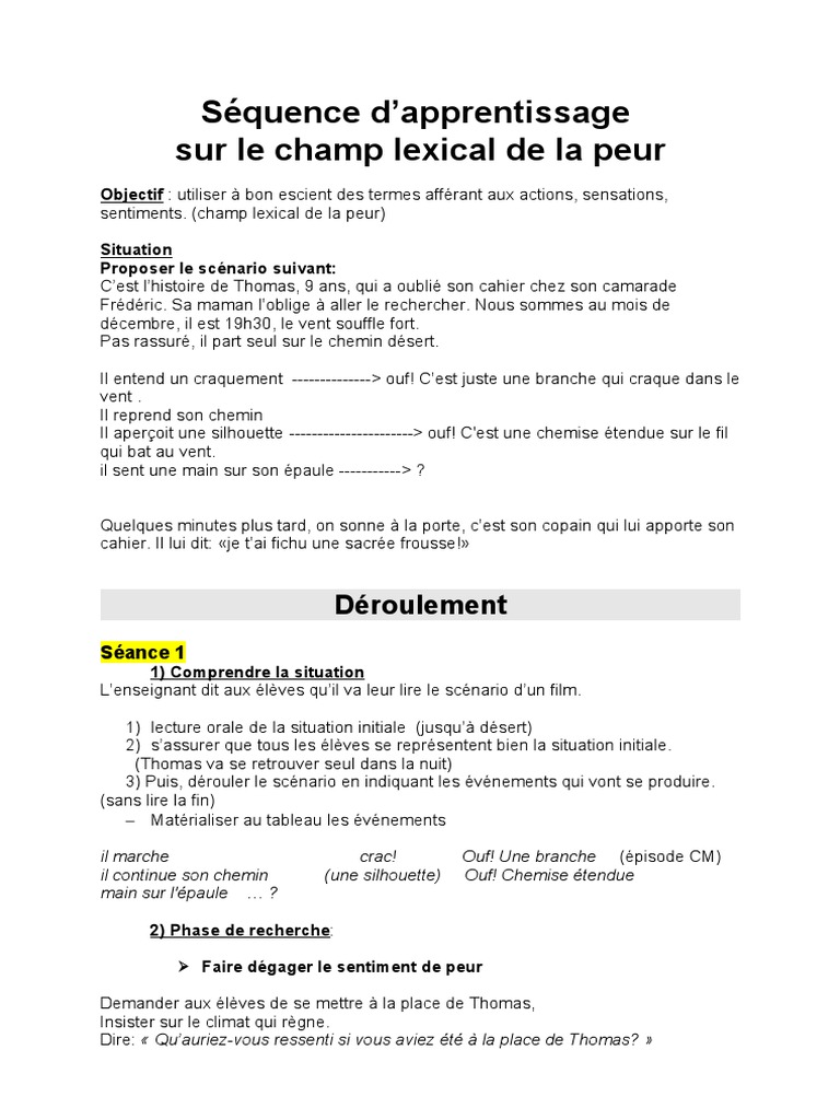 Vocabulaire de la peur en cycle 3 | PDF | Peur