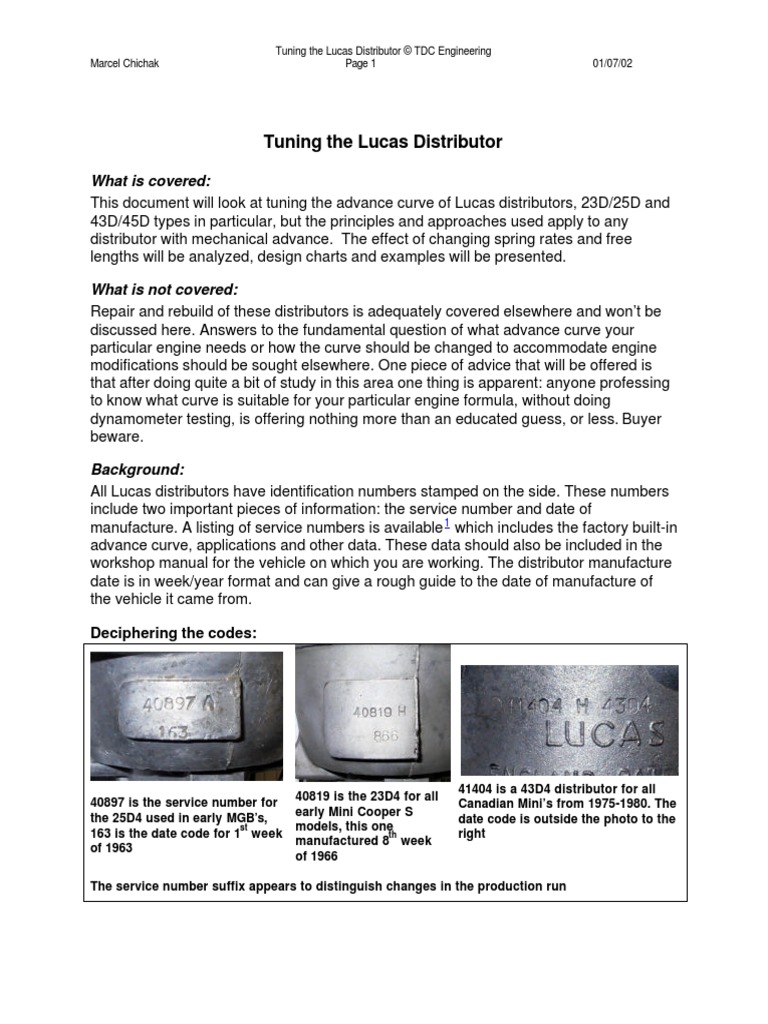 Tuning The Lucas Distributor PDF Download Free PDF Distributor