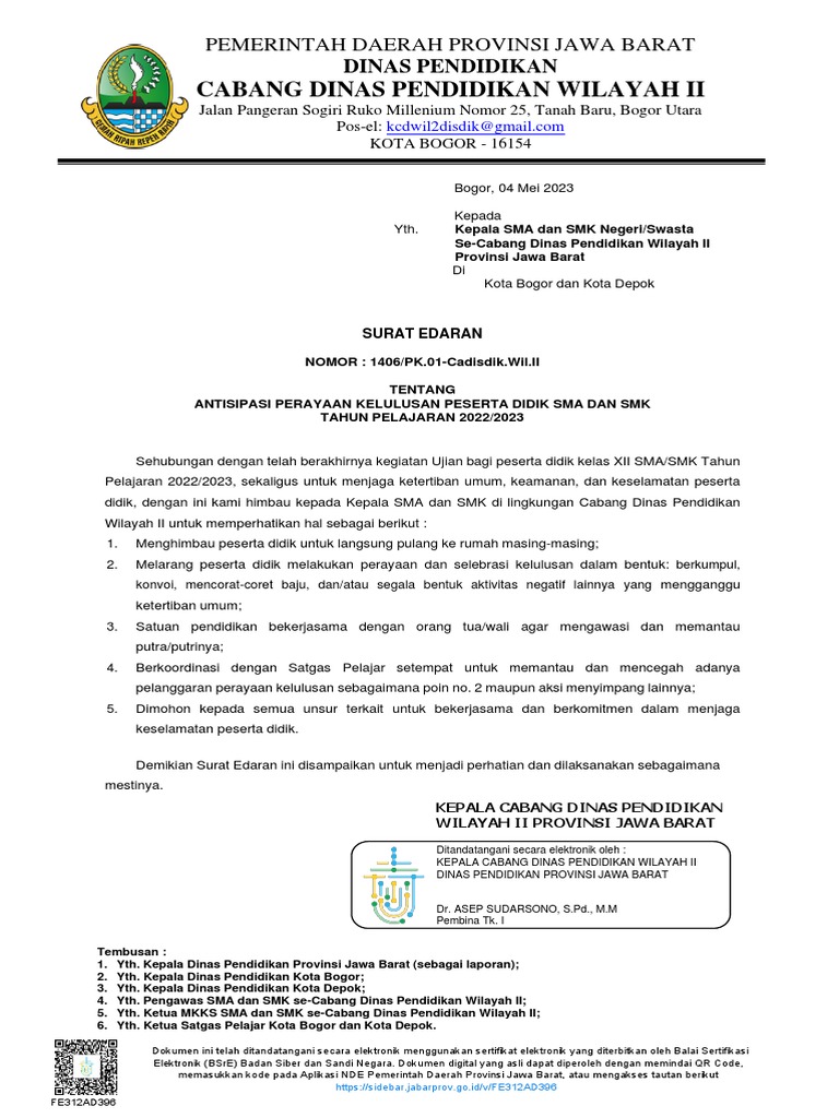 Surat Edaran Dinas Pendidikan | PDF