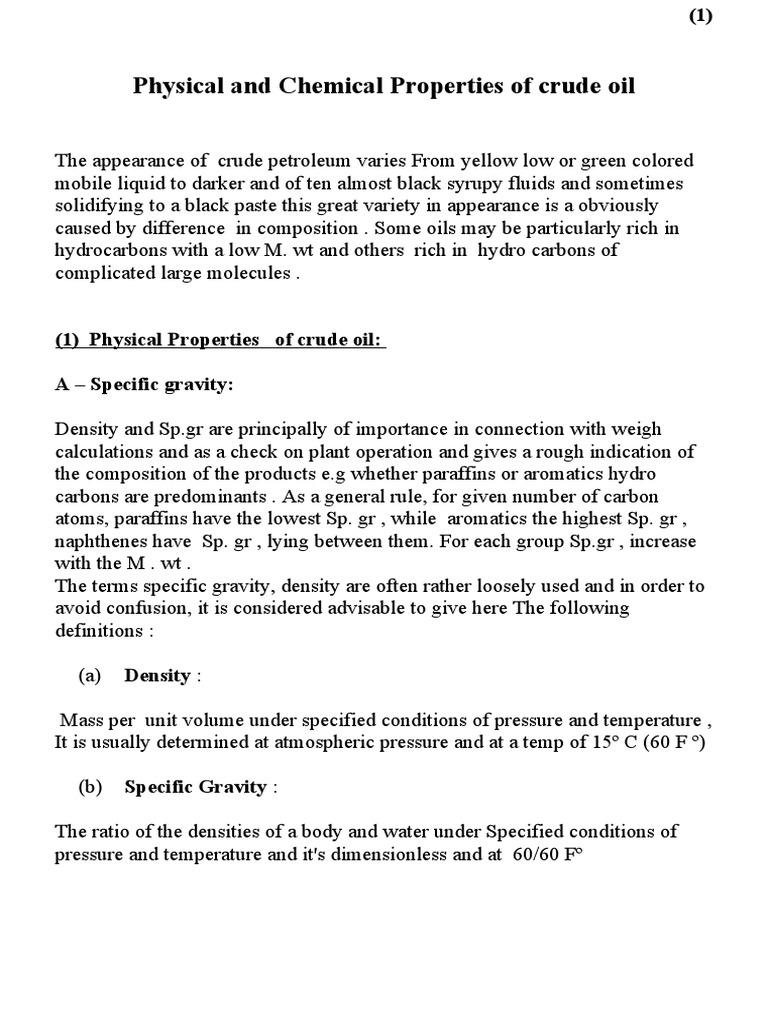 Crude Oil: Physical and Chemical Properties | PDF