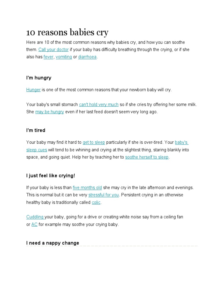 10 Reasons Babies Cry PDF