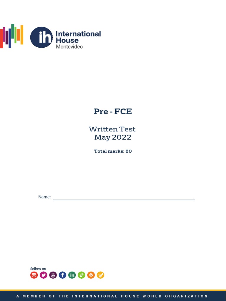 Pre-FCE Written Test May 2022 | PDF