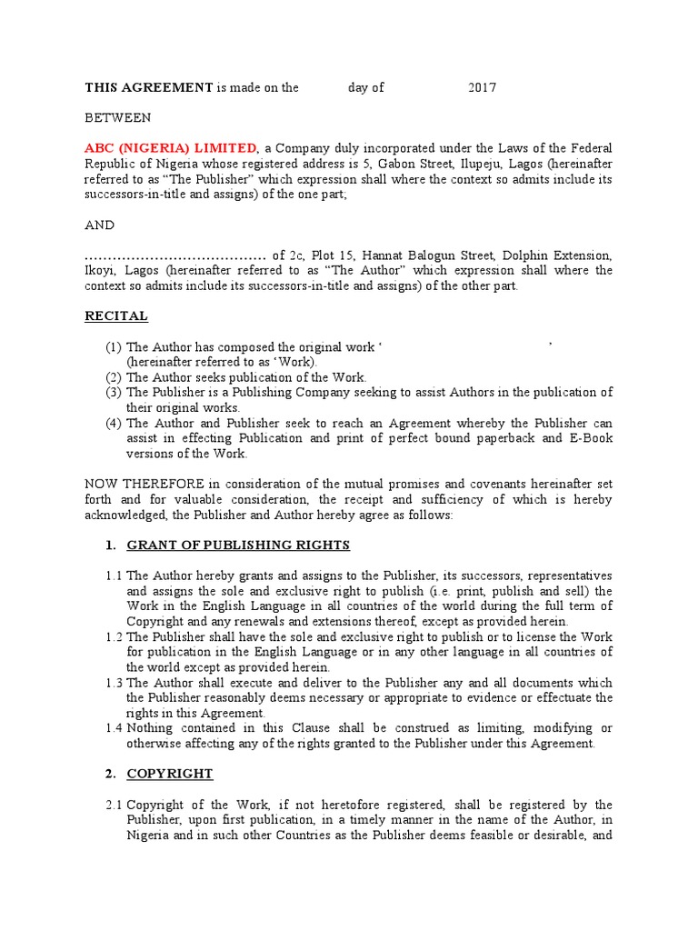 ABC Publishing Agreement Template | PDF
