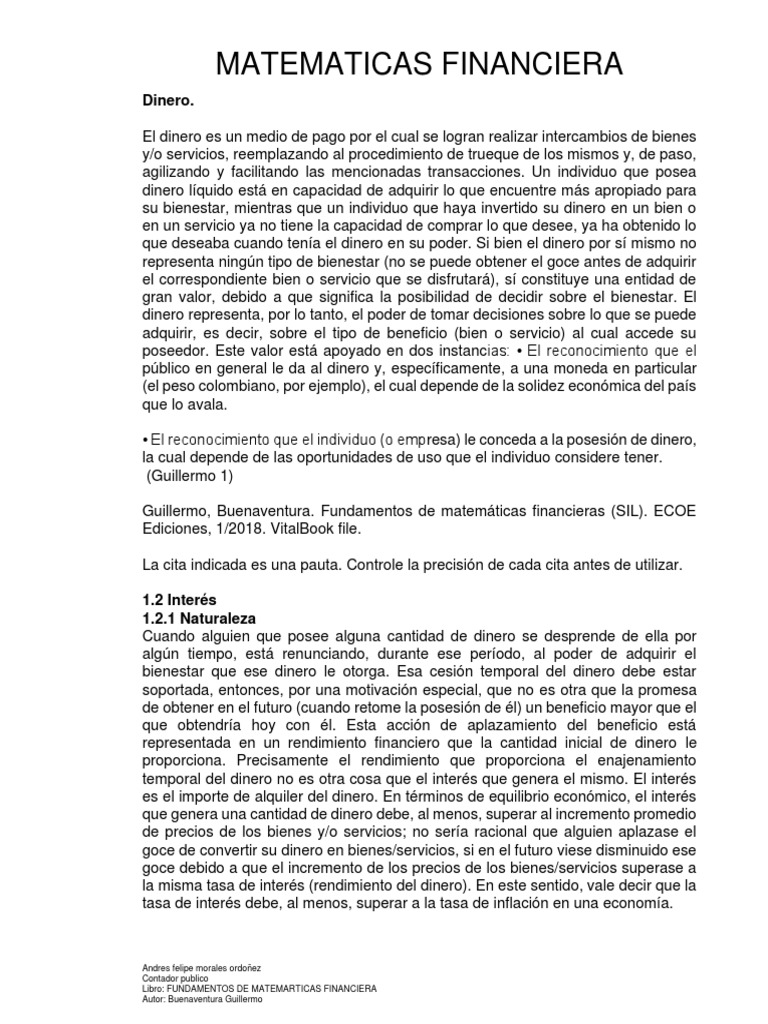 Fundamentos de Matematicas Financiera PDF | PDF | Finanzas y dinero