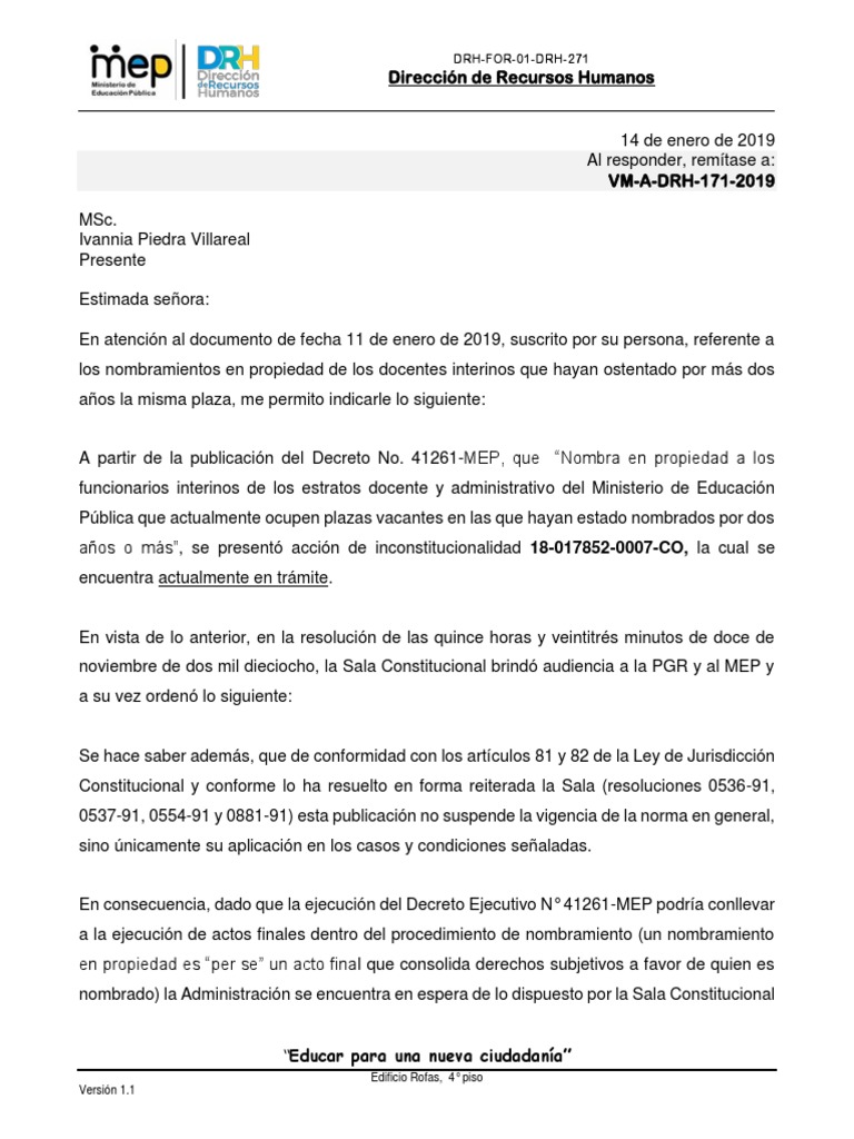 Vm a drh 171 2019 nomb docentes interinos en propiedad decreto no