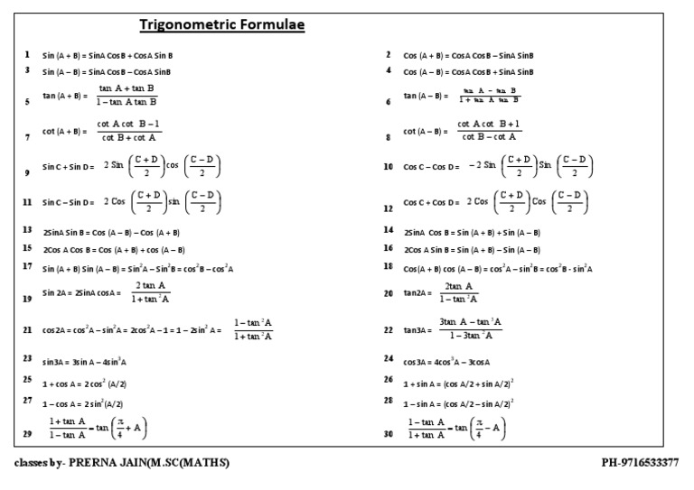Trigonometry formula pdf pdf