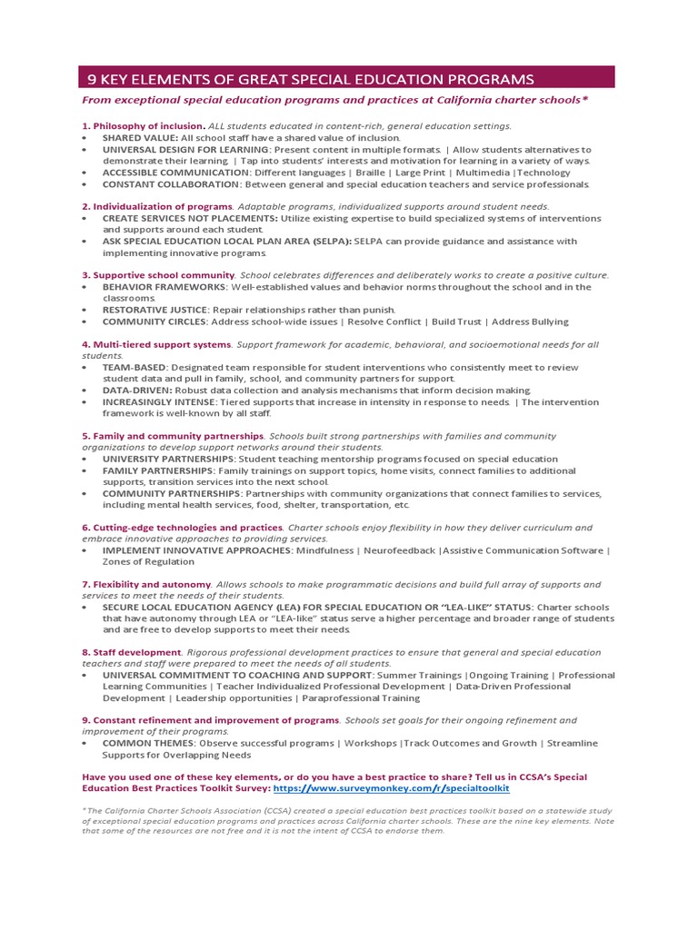 9 Key Elements of Special Education | PDF