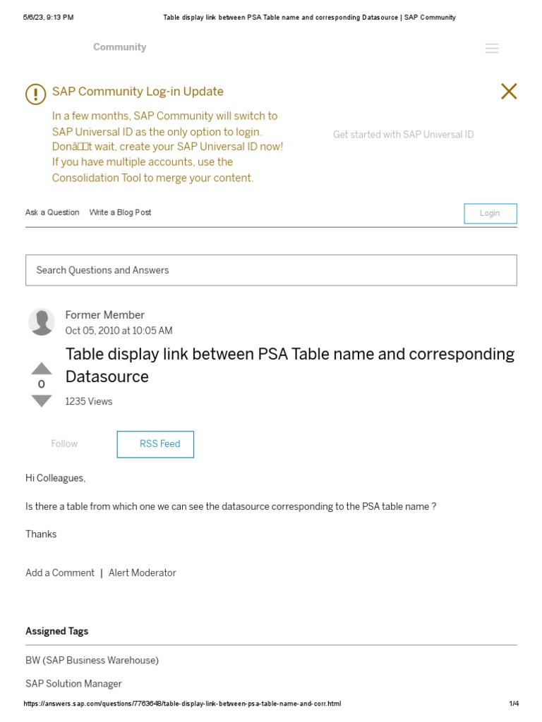Table Display Link Between PSA Table Name and Corresponding Datasource
