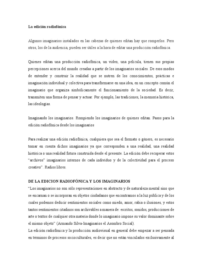 Edición Radiofónica y Imaginarios Sociales | PDF | Arte