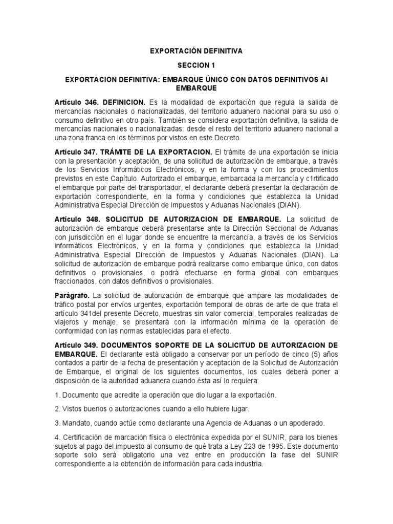 Exportación Definitiva Pdf Aduana Comercio