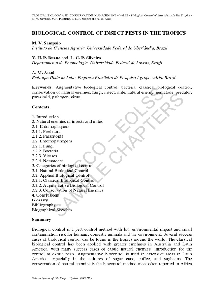 Biological Control of Insect Pest en The Tropics PDF