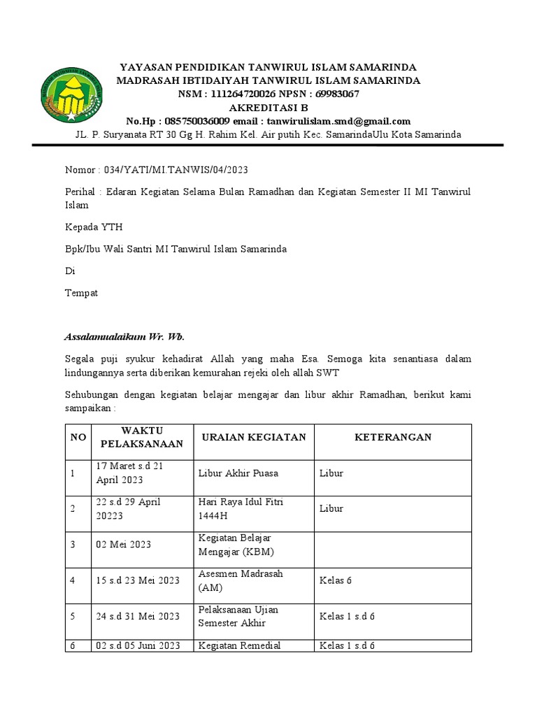 Surat Edaran Libur Akhir Ramadhan PDF